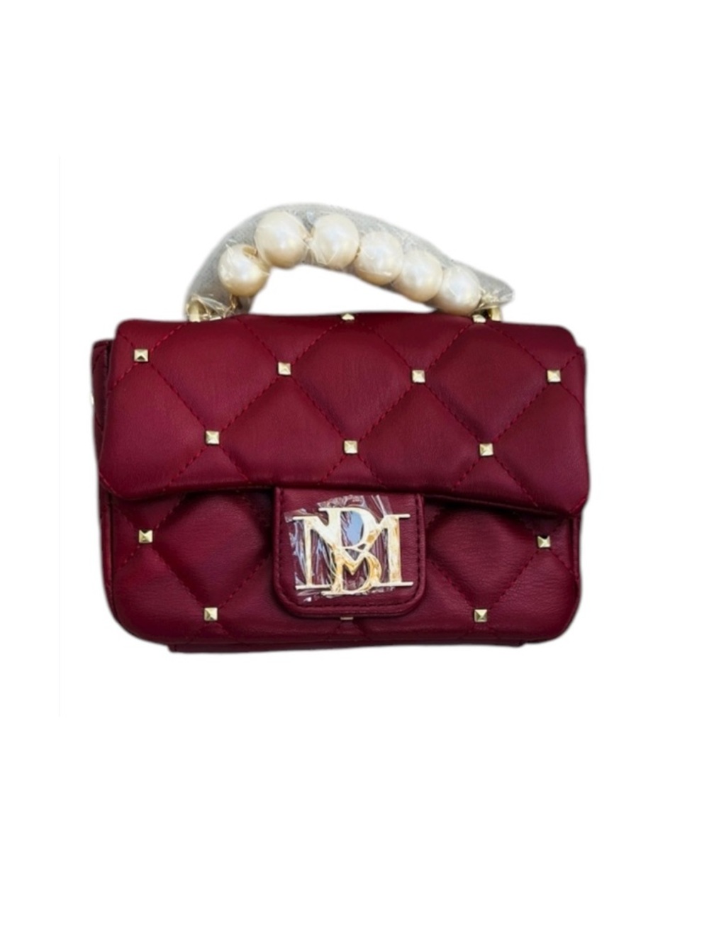 Badgley Mischka NWT Wine Quilted Bag with Pearl Handle - Picture 3 of 6
